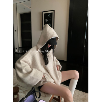慵懶風連帽長袖針織軟糯大廓形寬鬆毛衣