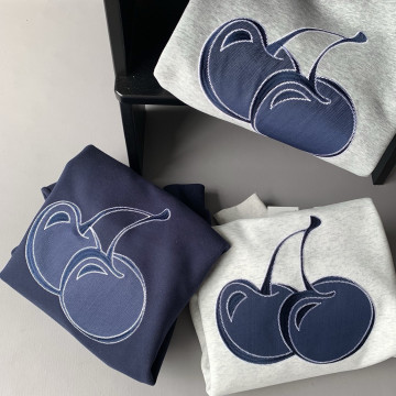 韓系貼布櫻桃刺繡圓領長袖百搭衛衣