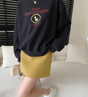 美式趣味小馬刺繡圓領寬鬆長袖衛衣