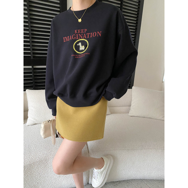 美式趣味小馬刺繡圓領寬鬆長袖衛衣