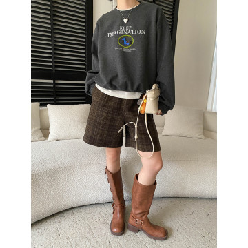 美式趣味小馬刺繡圓領寬鬆長袖衛衣