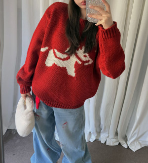 設計感撞色卡通馬年提花氛圍感針織長袖上衣