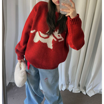 設計感撞色卡通馬年提花氛圍感針織長袖上衣