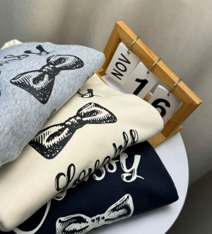 韓系簡約蝴蝶結印花百搭造型領衛衣