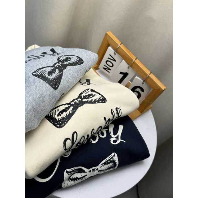 韓系簡約蝴蝶結印花百搭造型領衛衣