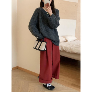 寬鬆套頭毛衣圓領慵懶風長袖軟糯花色針織衫