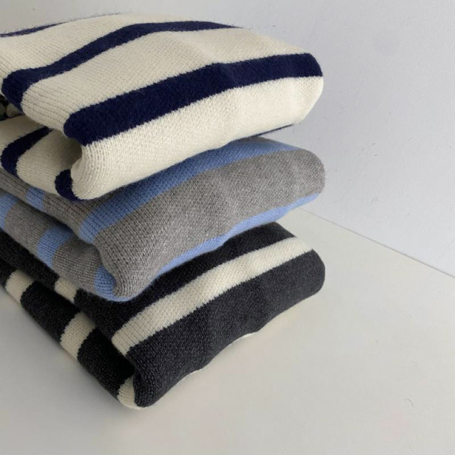 韓系條紋！寬鬆顯瘦百搭娃娃領針織毛衣上衣