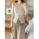 韓系chic氣質圓領排釦簡約打底上衣女+吊带針織套装(高彈力）