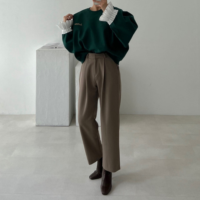 時尚拼接圓領套頭喇叭袖寬鬆衛衣上衣