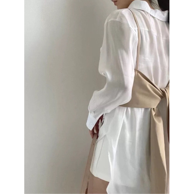 氣質百搭綁帶可調節吊带背心+光澤感長袖襯衫兩件式上衣