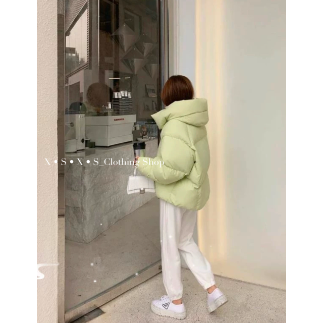 慕斯奶油馬卡龍色系 高領設計 輕盈保暖短版加厚羽絨棉外套