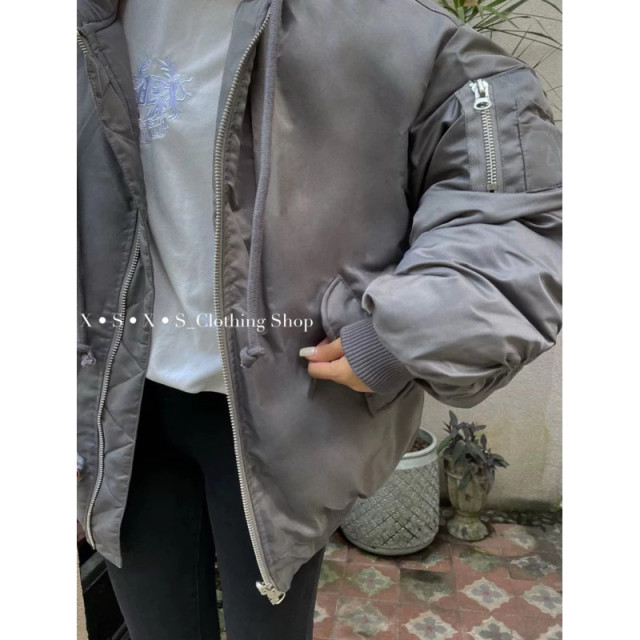 連帽棒球夾棉厚飛行外套 / 工裝夾克