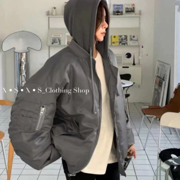 連帽棒球夾棉厚飛行外套 / 工裝夾克