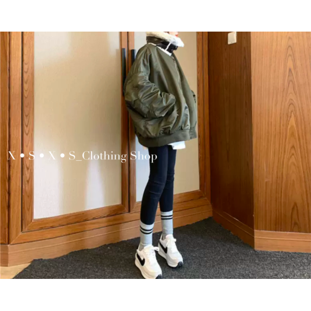 BF風 寬鬆立領仿羊羔毛休閒工裝棉衣外套/飛行外套/工裝外套/鋪棉飛行外套