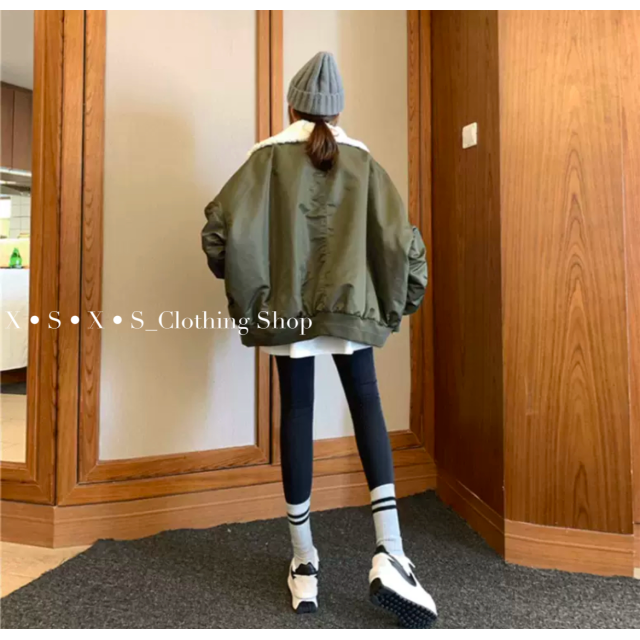 BF風 寬鬆立領仿羊羔毛休閒工裝棉衣外套/飛行外套/工裝外套/鋪棉飛行外套