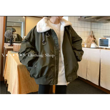BF風 寬鬆立領仿羊羔毛休閒工裝棉衣外套/飛行外套/工裝外套/鋪棉飛行外套