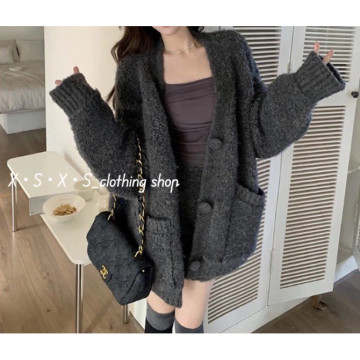 慵懶風灰色寬鬆軟糯毛茸茸針織短裙