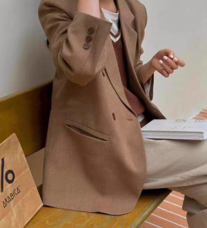 韓系氣質感 寬鬆休閒雙排釦設計百搭西裝外套