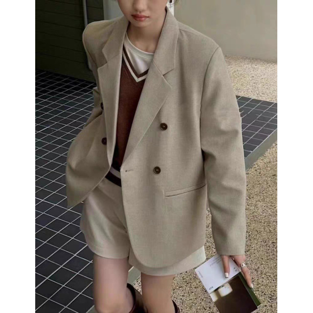 韓系氣質感 寬鬆休閒雙排釦設計百搭西裝外套