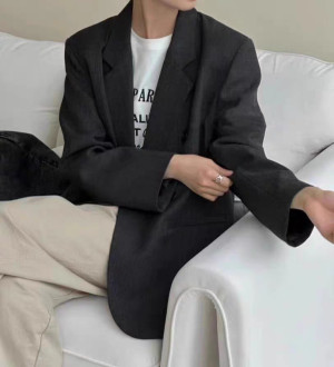 韓系氣質感 寬鬆休閒雙排釦設計百搭西裝外套