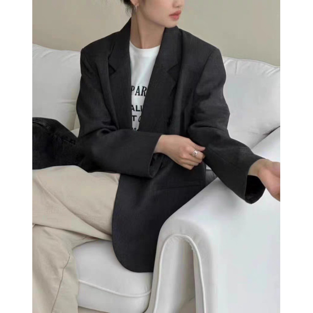 韓系氣質感 寬鬆休閒雙排釦設計百搭西裝外套