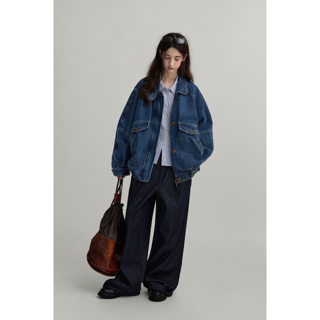 歐美復古感 牛仔翻領立領廓形感飛行員夾克外套