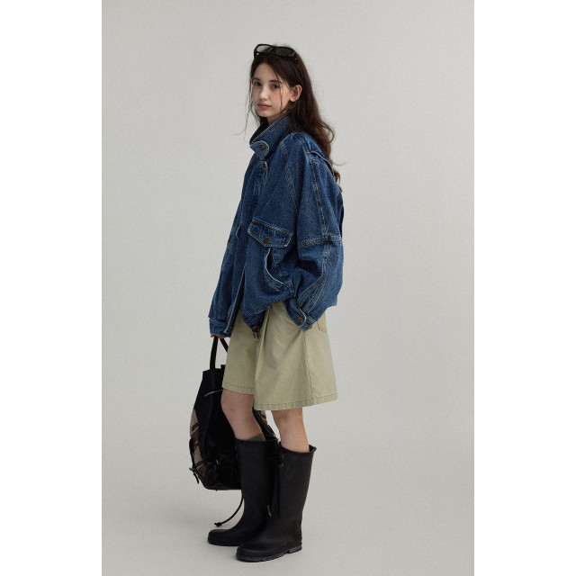 歐美復古感 牛仔翻領立領廓形感飛行員夾克外套