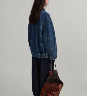 歐美復古感 牛仔翻領立領廓形感飛行員夾克外套