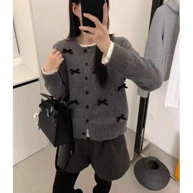 氛圍感甜美韓系立體蝴蝶結圓領針織開衫外套