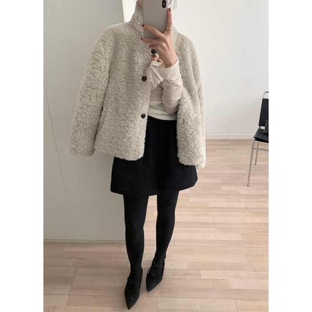 輕奢溫暖軟糯百搭卷毛仿羊羔毛厚立領外套