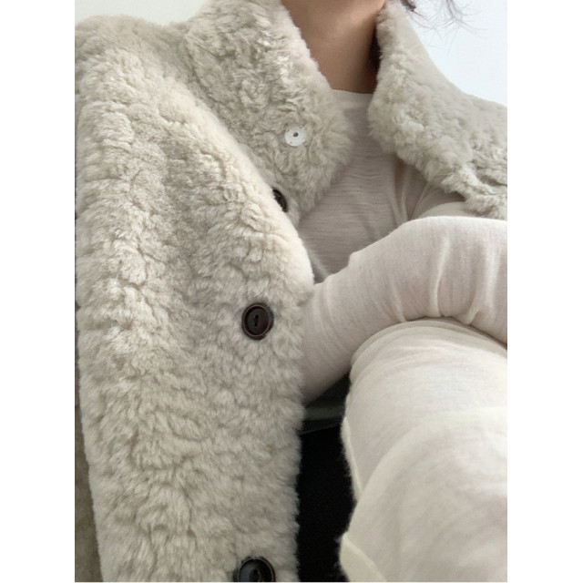 輕奢溫暖軟糯百搭卷毛仿羊羔毛厚立領外套