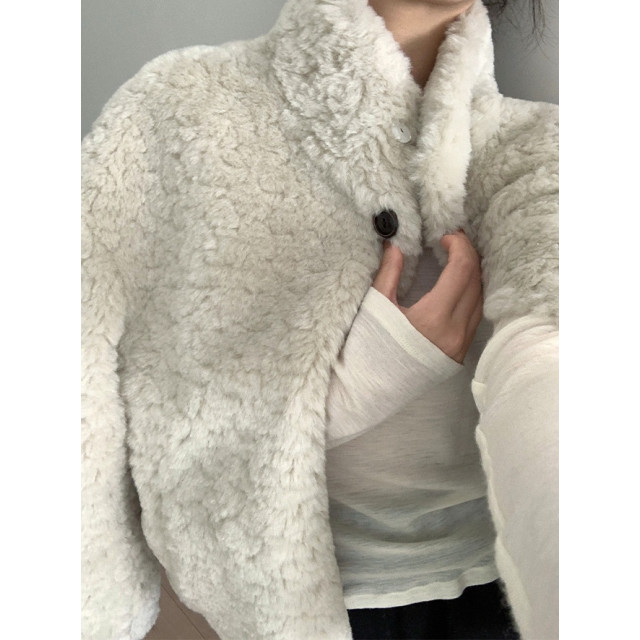 輕奢溫暖軟糯百搭卷毛仿羊羔毛厚立領外套