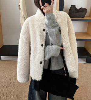 輕奢溫暖軟糯百搭卷毛仿羊羔毛厚立領外套