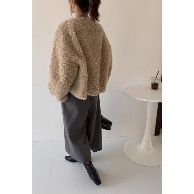 羊羔毛韓系寬鬆圓領大圓釦柔軟細膩保暖外套