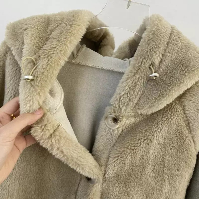 韓系百搭休閒排釦連帽加厚毛毛保暖外套