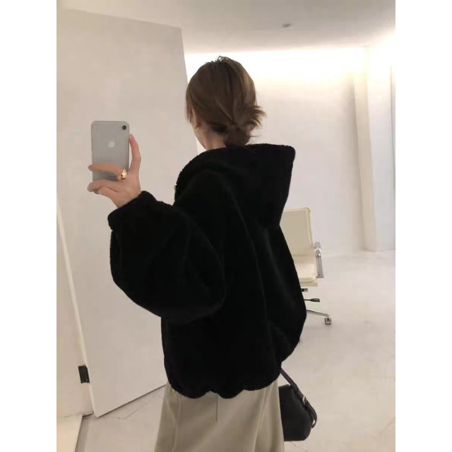 韓系百搭休閒排釦連帽加厚毛毛保暖外套