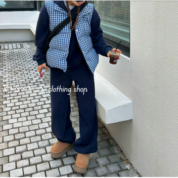 可愛藍白色格紋鋪棉馬甲立領背心/格紋鋪棉背心