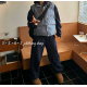 可愛藍白色格紋鋪棉馬甲立領背心/格紋鋪棉背心
