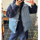可愛藍白色格紋鋪棉馬甲立領背心/格紋鋪棉背心