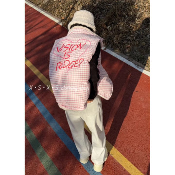 Oversize 慵懶風甜美印花 格紋正反兩穿羊羔絨馬甲鋪棉背心