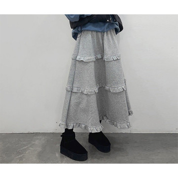 韓系百搭荷葉邊 休閒A字蛋糕長裙