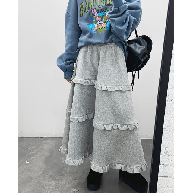 韓系百搭荷葉邊 休閒A字蛋糕長裙