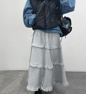 韓系百搭荷葉邊 休閒A字蛋糕長裙