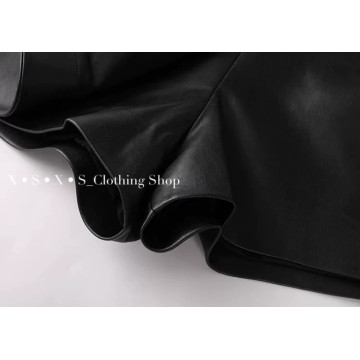 不規則設計感顯瘦高腰百搭pu皮裙褲