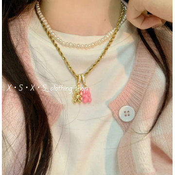 鑲鑽頭/瓜子釦 夏日彩色軟糖小熊吊墜 項鍊 （自由搭配） /果凍小熊項鍊