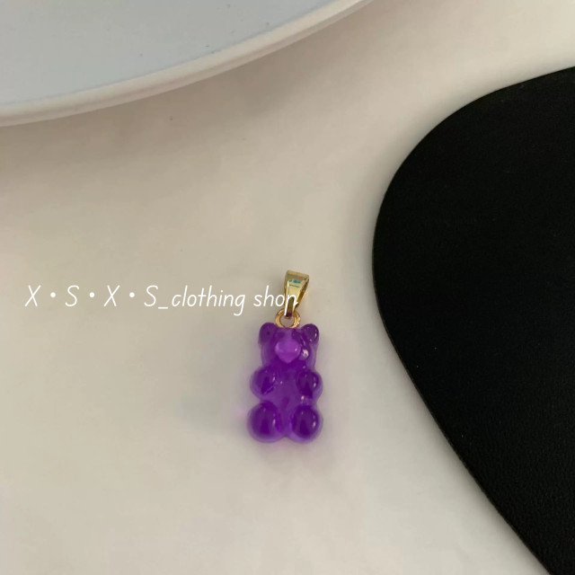 鑲鑽頭/瓜子釦 夏日彩色軟糖小熊吊墜 項鍊 （自由搭配） /果凍小熊項鍊