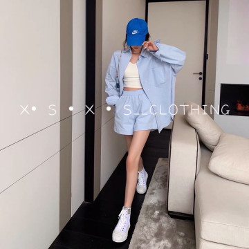 oversized設計襯衫上衣➕高腰A字休閒短褲套裝（不含內搭背心）